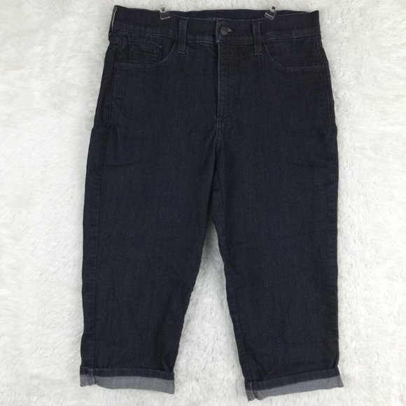 NYDJ Womens Jeans Crop Blue Denim Indigo Dark Wash Jeweled Stretch‎ Cuffed 8 - Picture 1 of 13